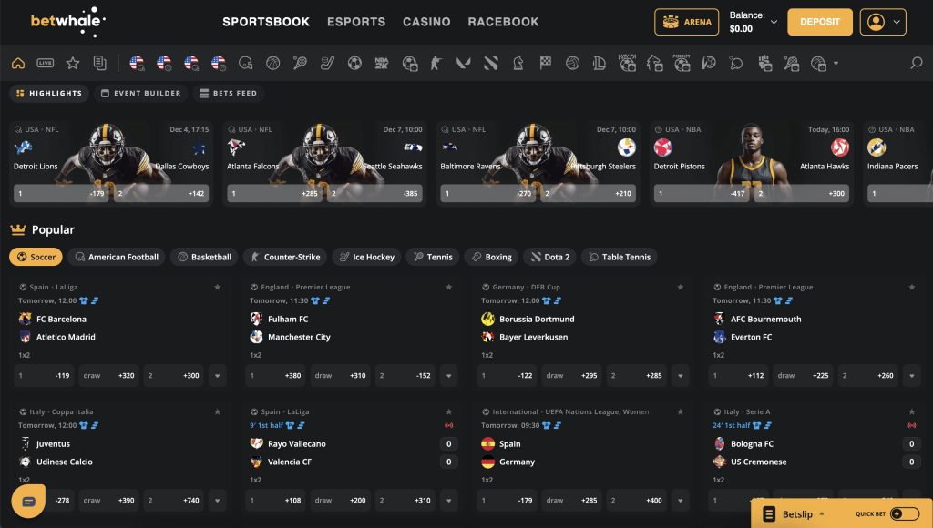 BetWhale Sportsbook Homepage Screenshot