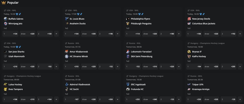 NHL Ice Hockey Bets at BetWhale
