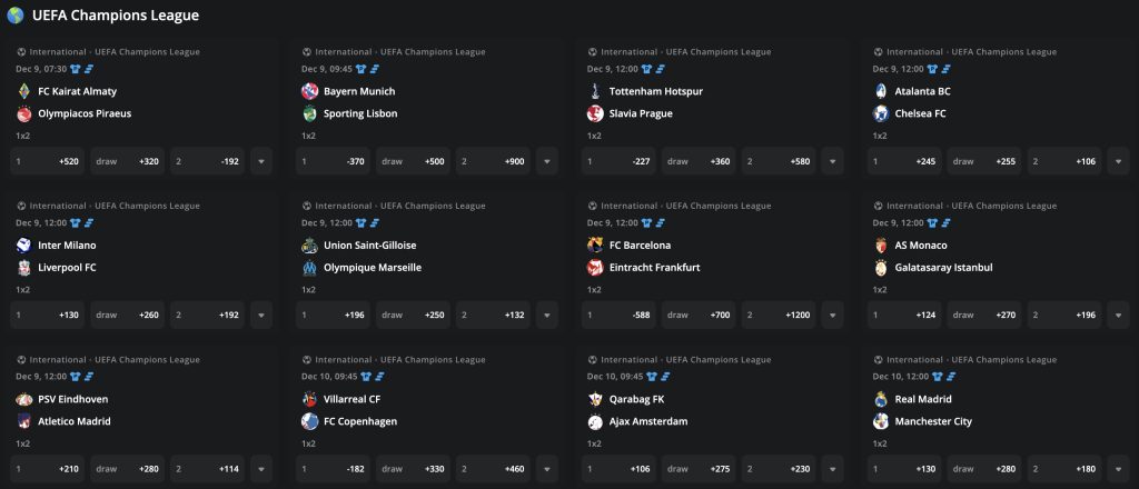 UEFA Champions League Soccer Bets at BetWhale